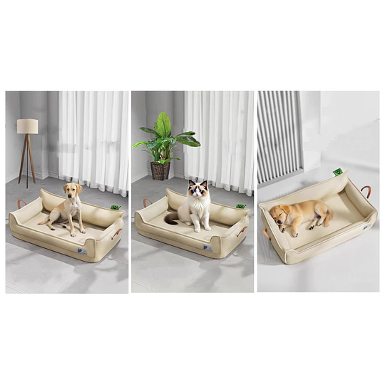 Cama Sofá de Perro PetsCool 4 Estaciones Impermeable Eco cuero Beige Talla S hasta 15 kg   
