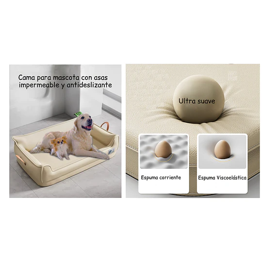 Cama Sofá de Perro PetsCool 4 Estaciones Impermeable Eco cuero Beige Talla S hasta 15 kg   