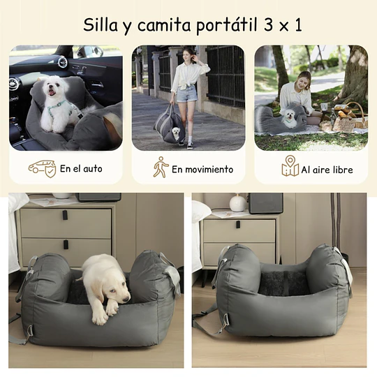 Bolso Porta Mascota 3 en 1 PetsCool Gris - Silla Auto y Cama 