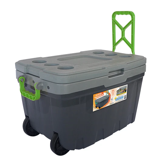 Cooler Térmico Con Ruedas Y Bandejas 54 L Gris Verde