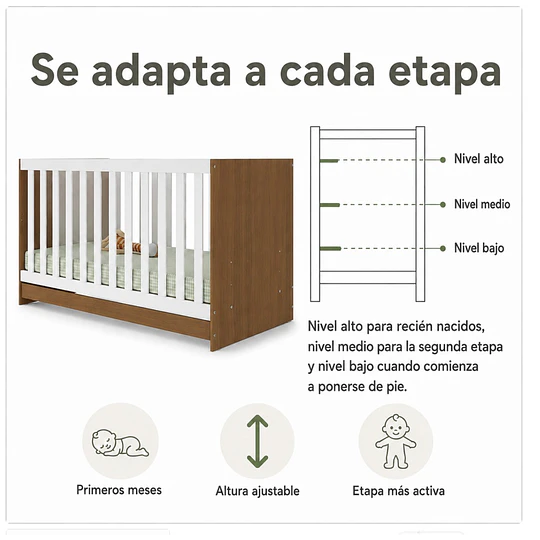 Cuna Evolutiva 3 en 1 New Kidscool Blanca Café MDP- Producto Armado en Tienda