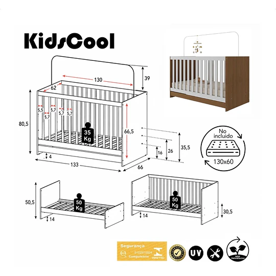Cuna Evolutiva 3 en 1 New Kidscool Blanca Café MDP- Producto Armado en Tienda