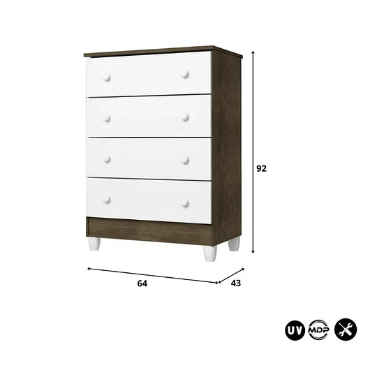 Comoda Blanco Café Mel 4 Cajones - Producto Armado en Tienda