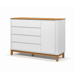 Cómoda Mudador Infantil Kidscool Flow Blanca Eco Wood 4 Cajones 1 Puerta - Producto Armado en Tienda