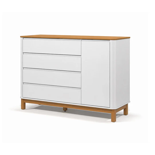 Cómoda Mudador Infantil Kidscool Flow Blanca Eco Wood 4 Cajones 1 Puerta - Producto Armado en Tienda