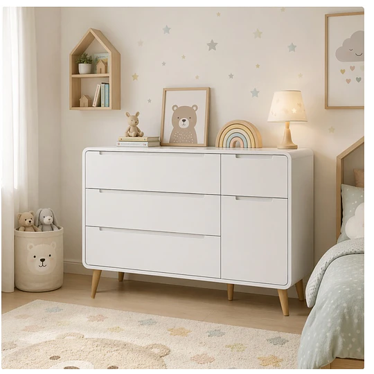 Comoda Blanca Agatha 3 Cajones Y Puerta  - Producto Armado en Tienda