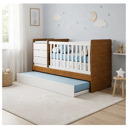 Cuna Multifuncional Evolutiva Cleo Blanco y café Kidscool- Producto con Detalle