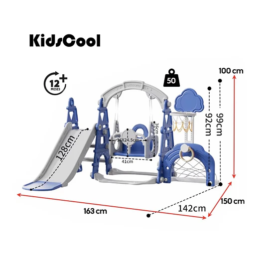 Resbalín Columpio Infantil 5 en 1 Kidscool Centro de Juegos Azul- Producto con Detalle