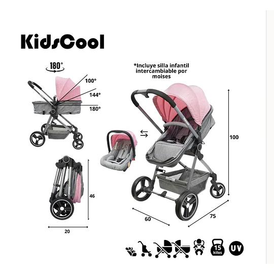 Coche Compact Travel System Rosado- Producto Armado en Tienda