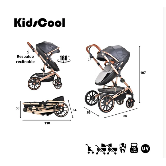 Coche Cuna Egg 3 En 1 Kidscool Negro- Producto Armado en Tienda