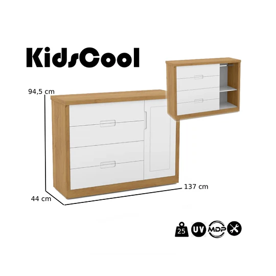 Comoda Tutto 4 Cajones con Puerta Blanca Caramelo- Producto con detalle