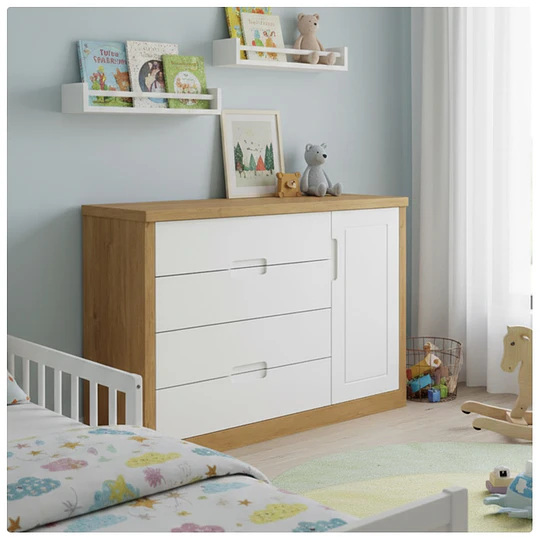 Comoda Tutto 4 Cajones con Puerta Blanca Caramelo- Producto con detalle