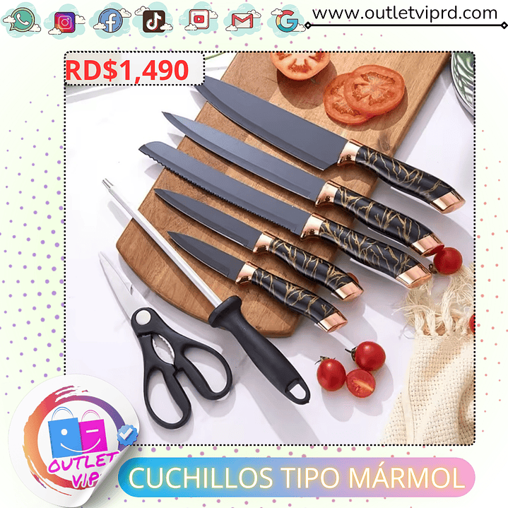 Set de cuchillos tipo mármol  2