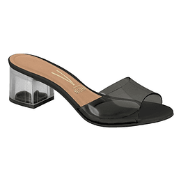 Sandalia Taco Ancho 5 cm Transparente Negro 6442-104-23400-42886