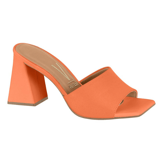 Sandalia Taco Ancho 10 cm Eco Cuero Naranja 6464-100-7286-87220