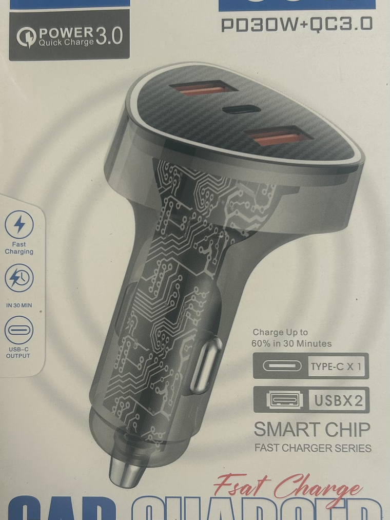 CARGADOR AUTO CON ENTRADAS TIPO  C   Y   USB  66W 1