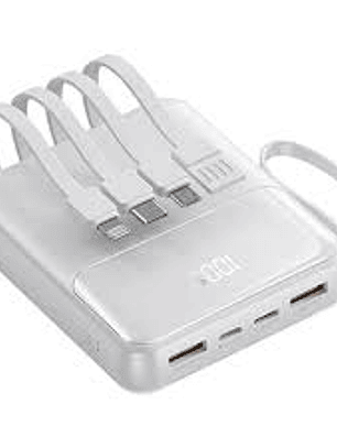 CARGADOR POWER BANK 20.000 MAH  CON 4 CABLES  INCLUIDO  TIPO C, MICRO, IPHONE ,NOTEBOOK