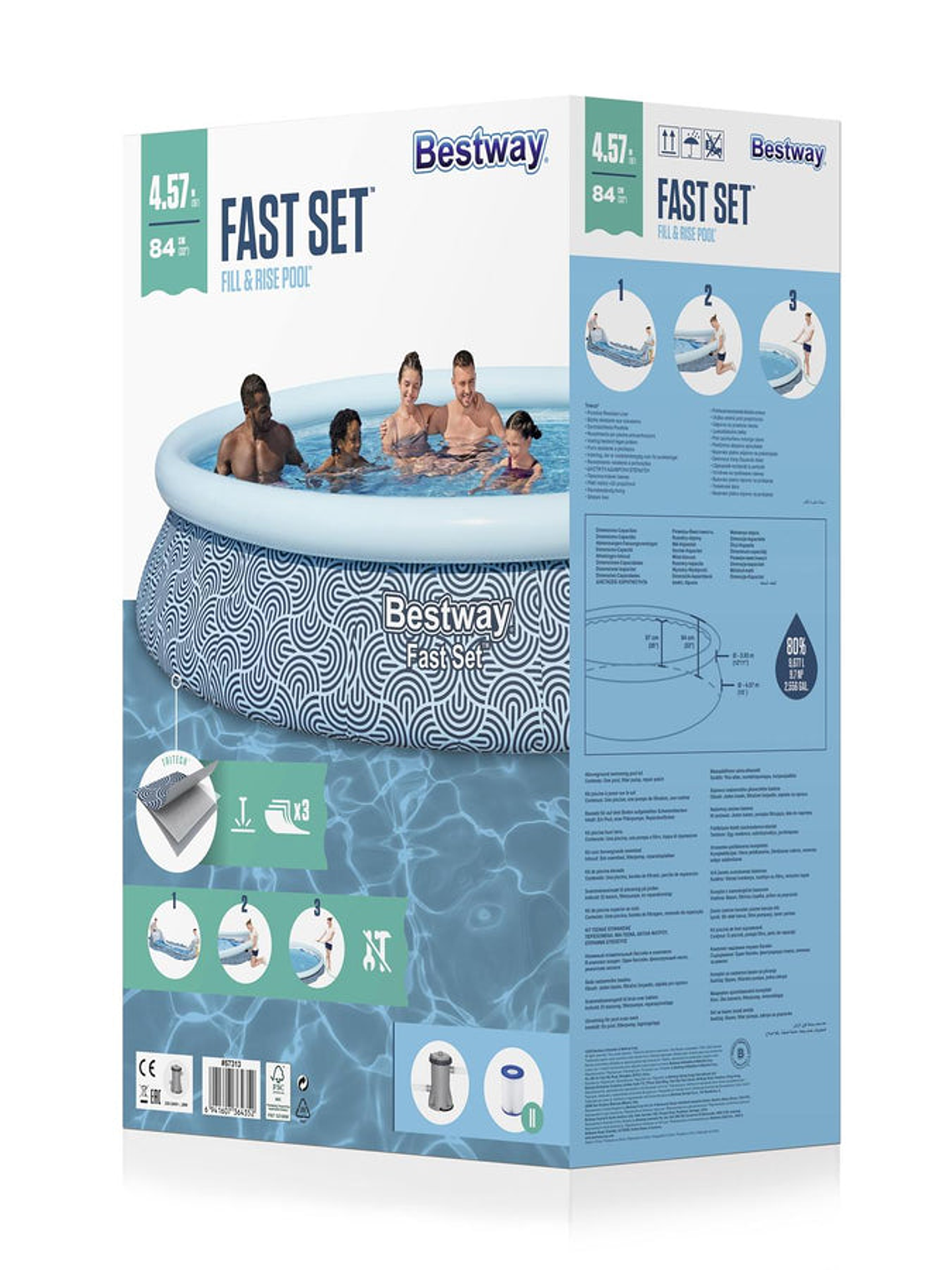 Piscina Bestway Redonda Fácil Armado con filtro 4.57mx84cm 5