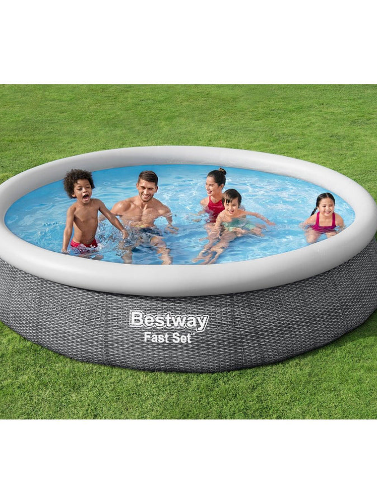 Piscina Bestway Redonda Fácil Armado FastSet con Filtro Gris 3.66MX76cm 6