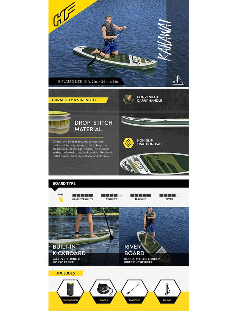 Stand Up Paddle Inflable Kahawai Set 310x86x15cm Bestway 18