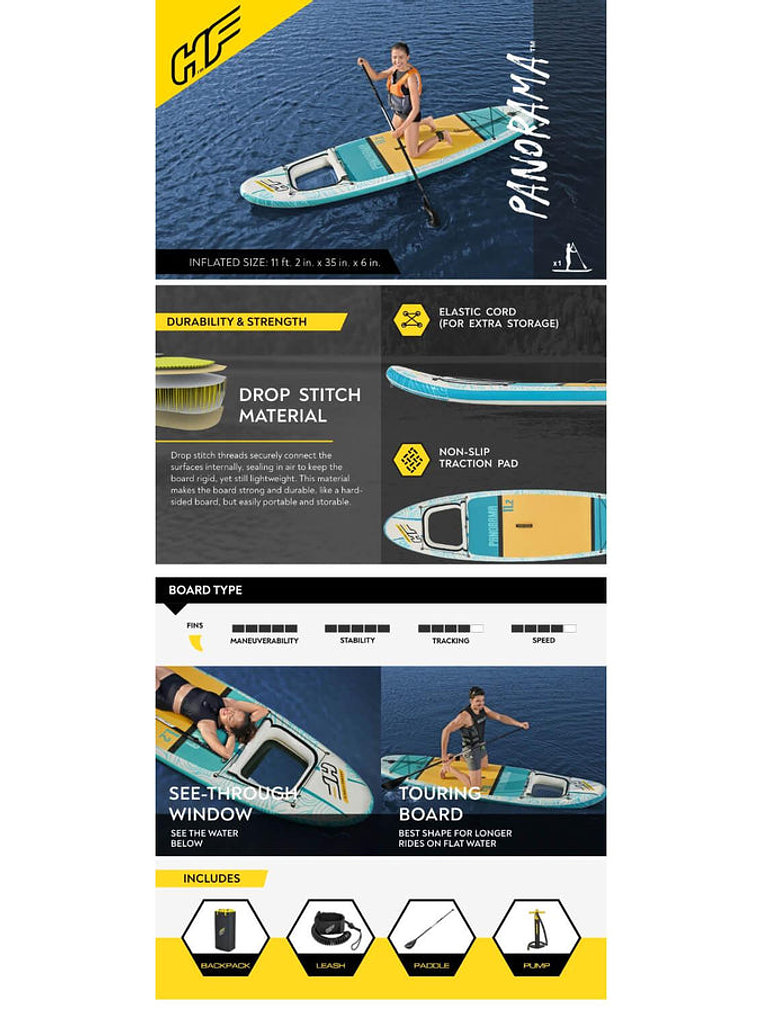 Stand Up Paddle Inflable Set con ventana 340x89x15cm Bestway 17