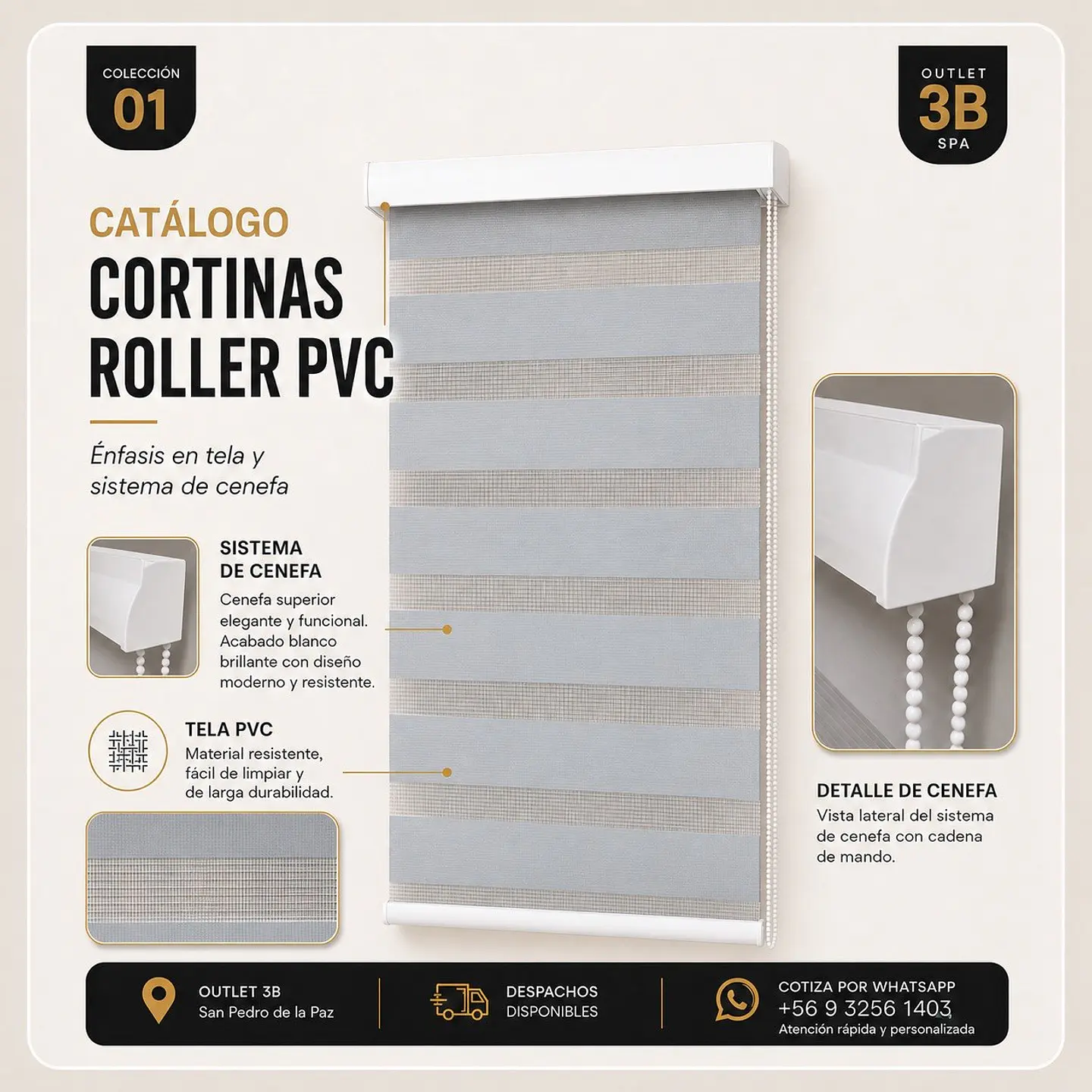 Cortina Roller PVC Gris 1