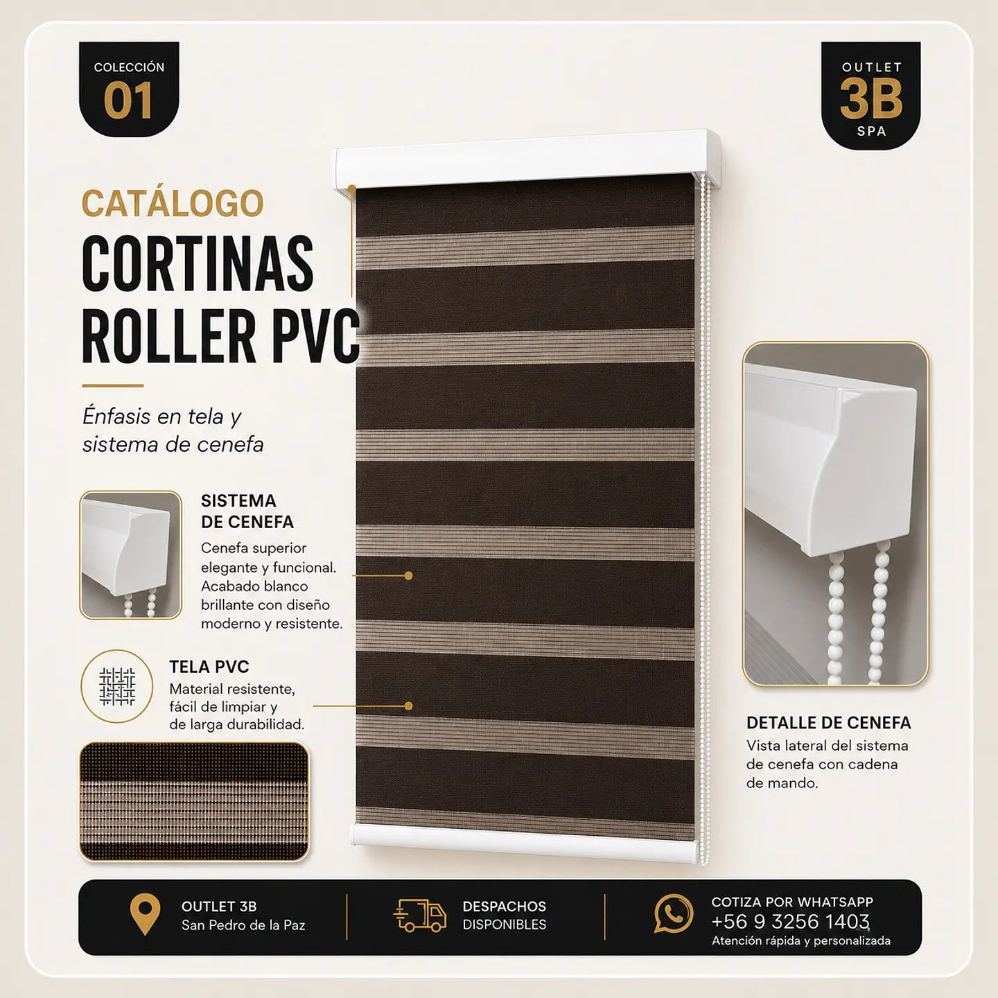 Cortina Roller PVC Marron 1