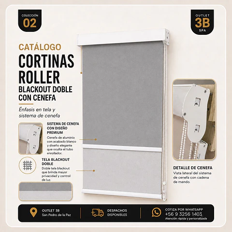 Cortina Roller Blackout Gris con Cenefa