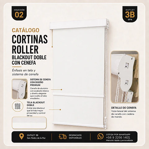 Cortina Roller Blackout Blanco con Cenefa