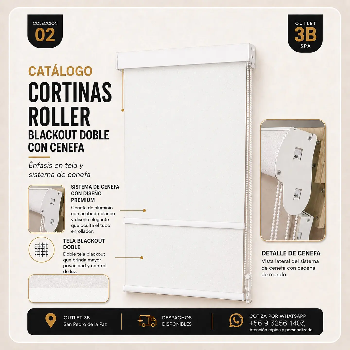 Cortina Roller Blackout Blanco con Cenefa 1