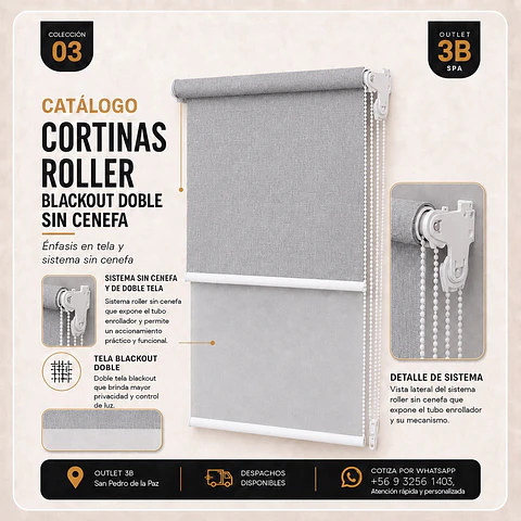 Cortina Roller Doble Blackout Gris Claro Sin Cenefa