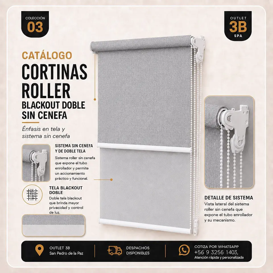 Cortina Roller Doble Blackout Gris Claro Sin Cenefa 1