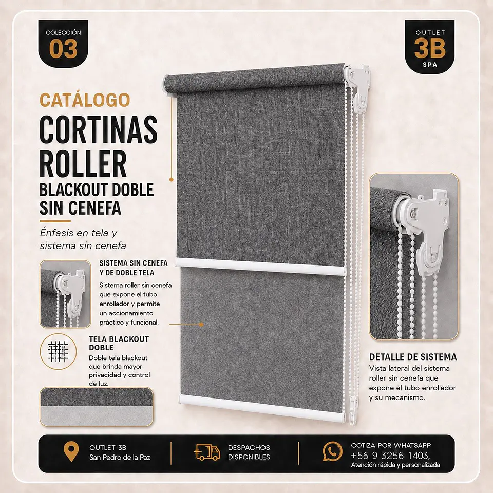 Cortina Roller Doble Blackout Gris Oscuro Sin Cenefa 1