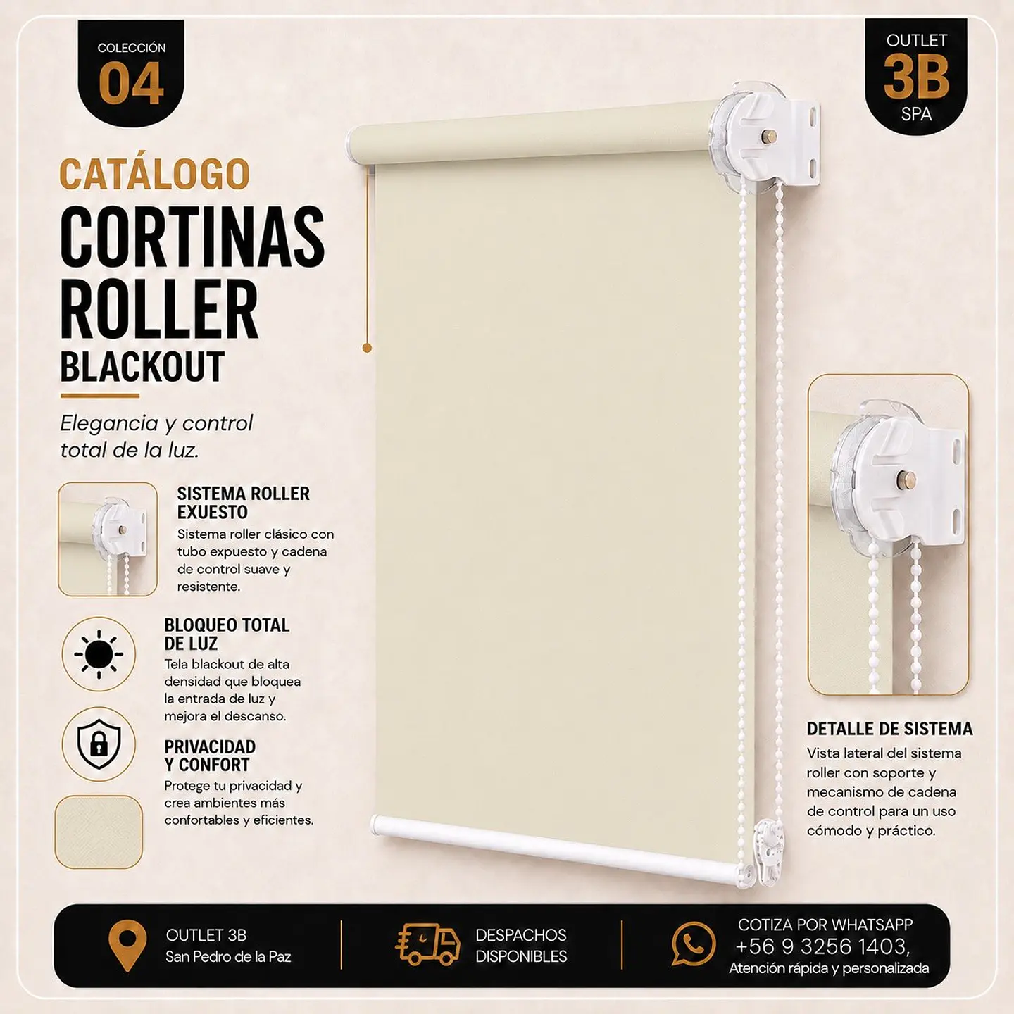 Cortina Roller Blackout Beige 1