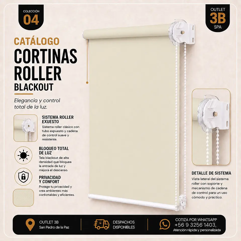 Cortina Roller Blackout Beige 1