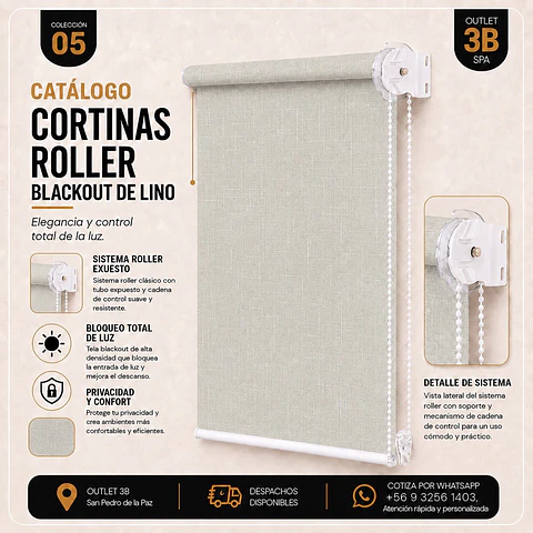 Cortina Roller Blackout Lino Kaki