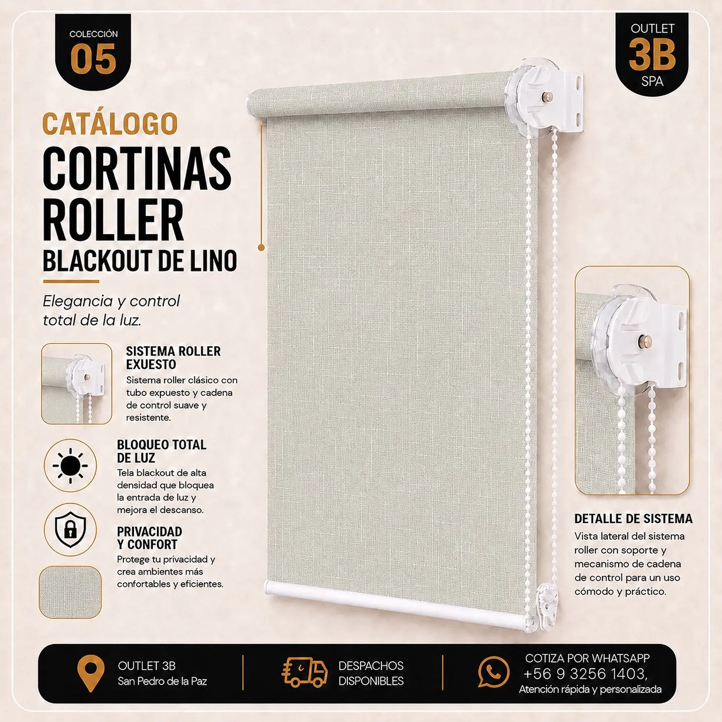 Cortina Roller Blackout Lino Kaki 1