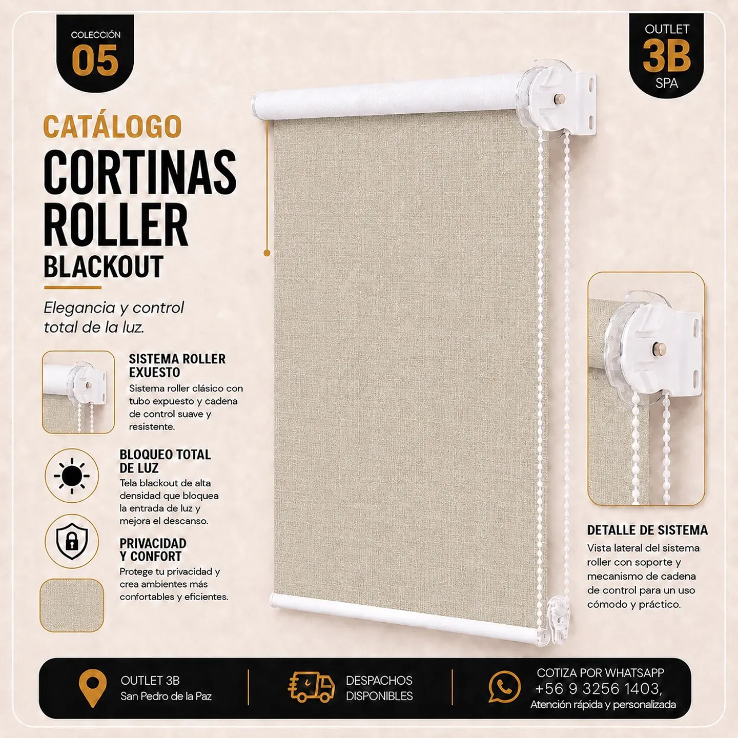 Cortina Roller Blackout Lino beige 1