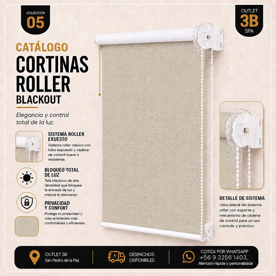 Cortina Roller Blackout Lino beige 1
