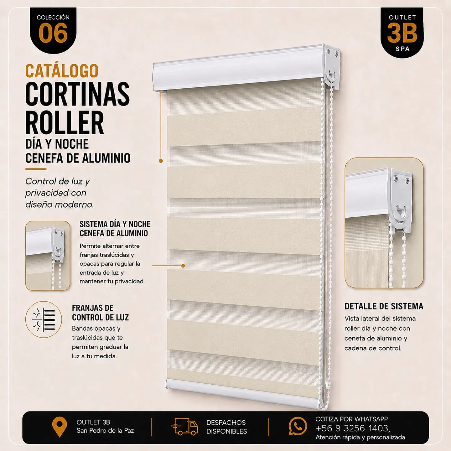 Cortina Roller Cenefa De Aluminio Beige 1