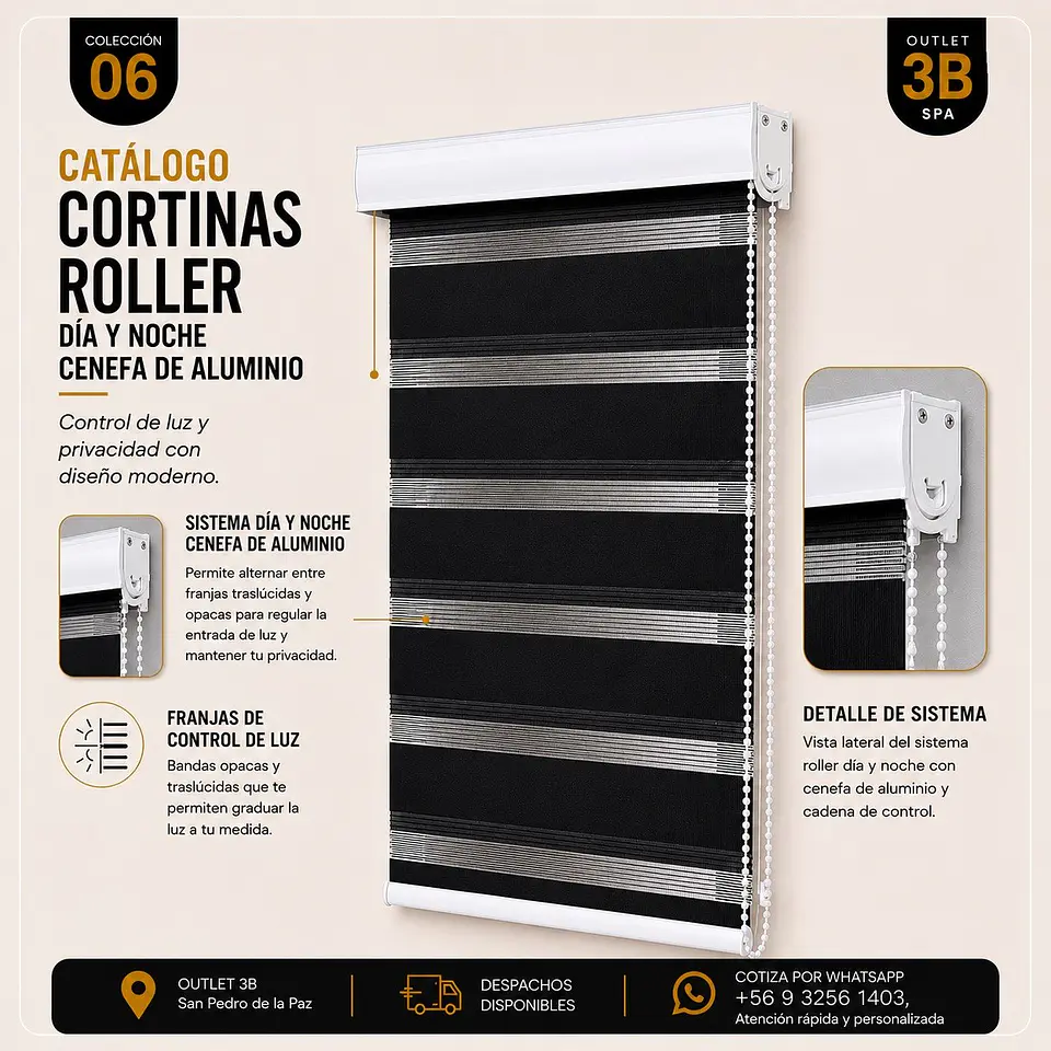 Cortina Roller Cenefa De Aluminio Negro 1