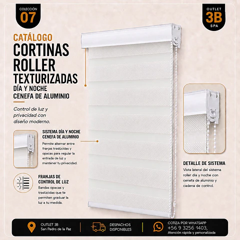 Cortina Roller Texturizada Blanco Dia Y Noche