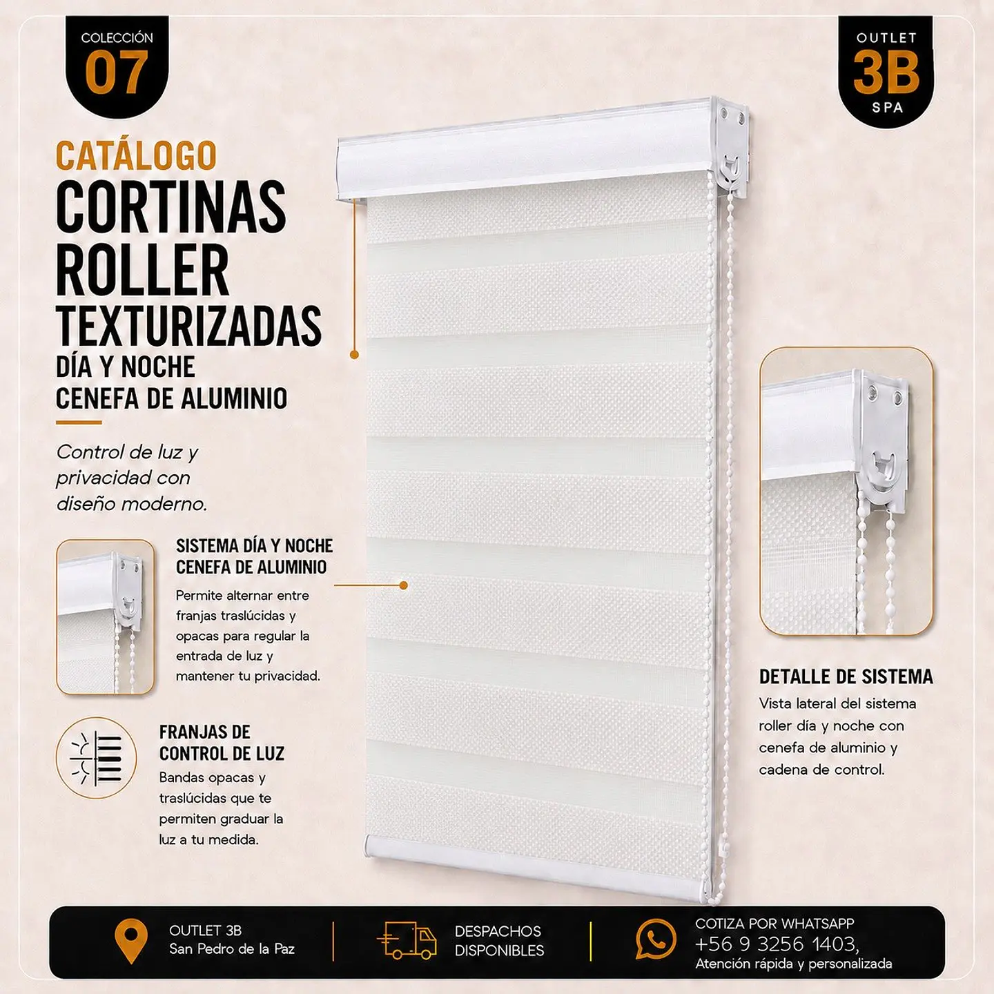 Cortina Roller Texturizada Blanco Dia Y Noche 1