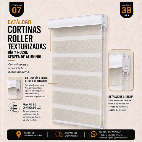Cortina Roller Texturizada Beige Dia Y Noche