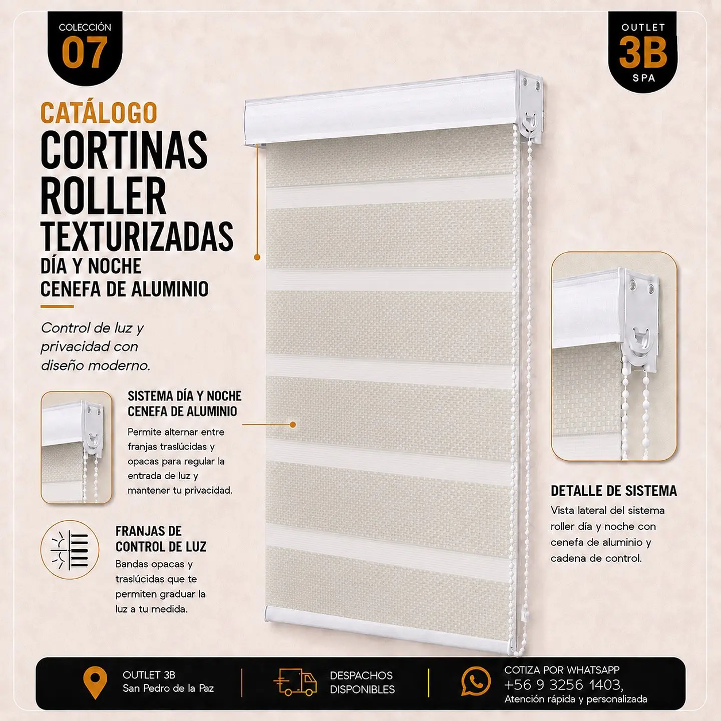 Cortina Roller Texturizada Beige Dia Y Noche 1