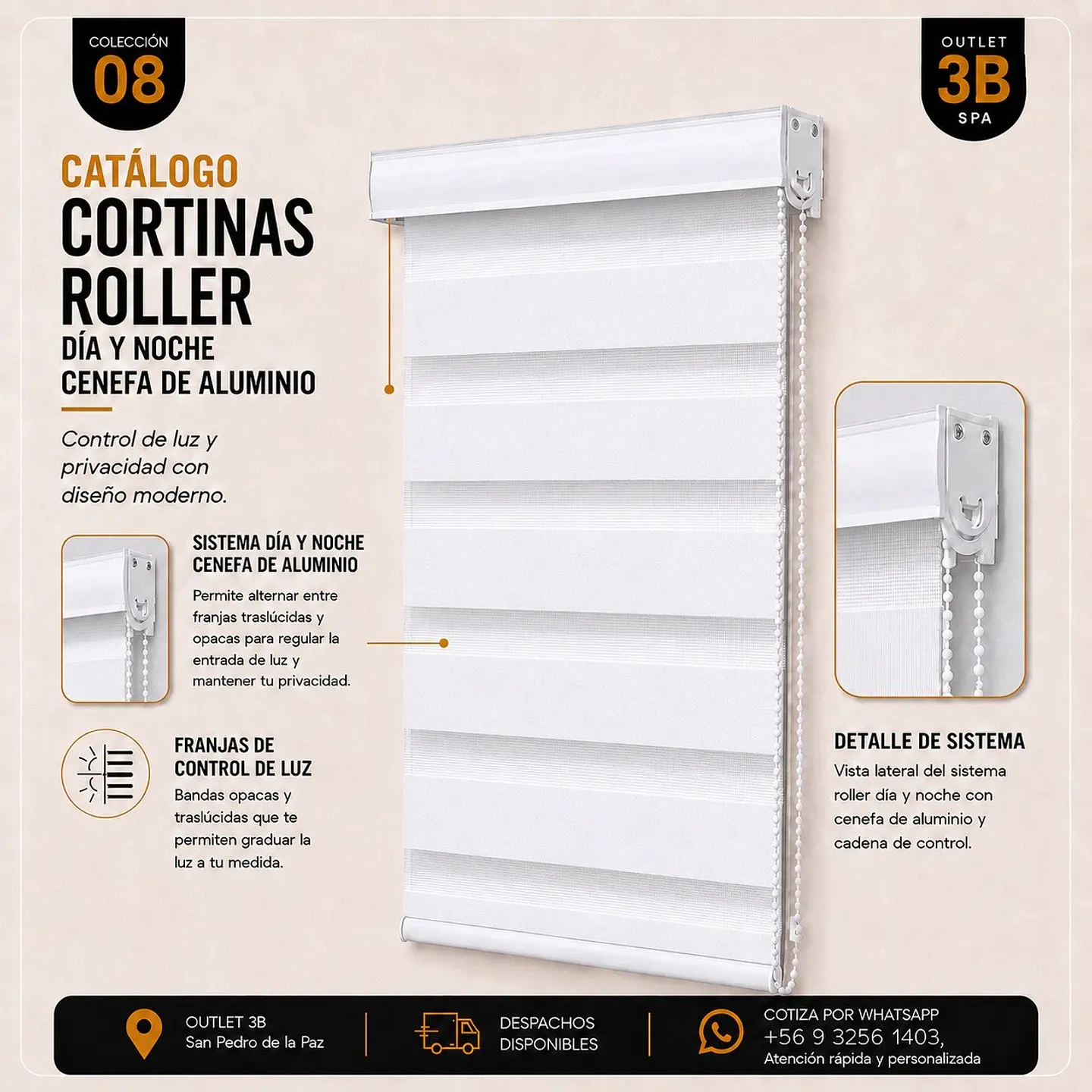 Cortina Roller Dia Y Noche Para Ventanales Color Blanco 1