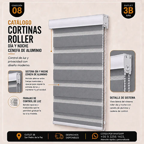 Cortina Roller Dia Y Noche Para Ventanales Color Gris