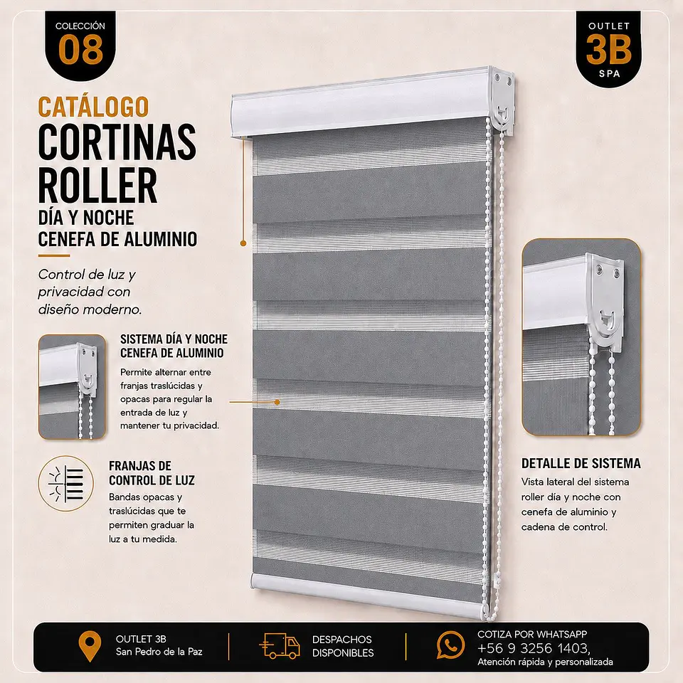 Cortina Roller Dia Y Noche Para Ventanales Color Gris 1