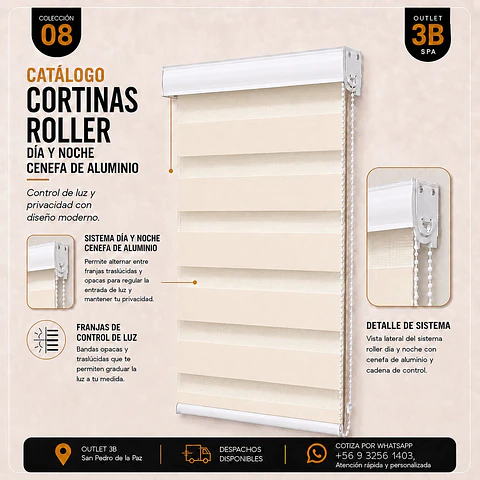 Cortina Roller Dia Y Noche Para Ventanales Color Beige