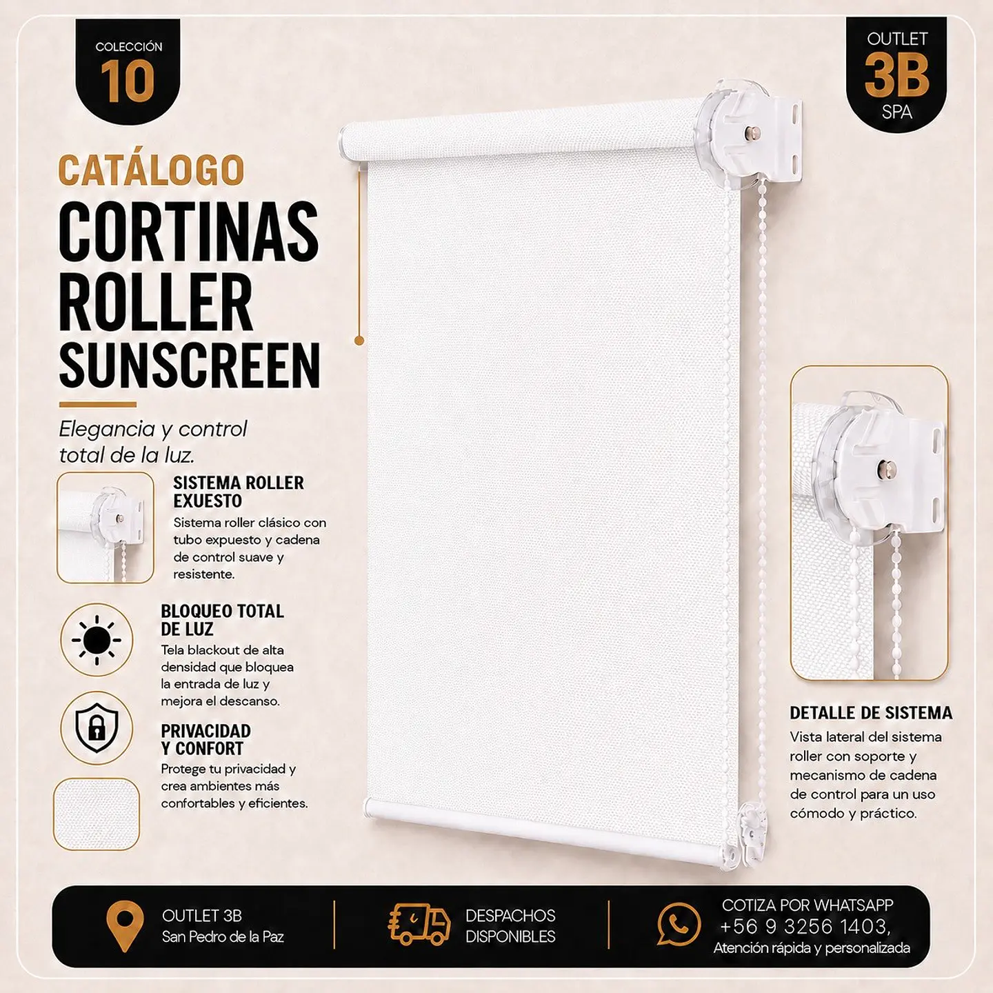 Cortina Roller Sunscreen Premium Blanco 1